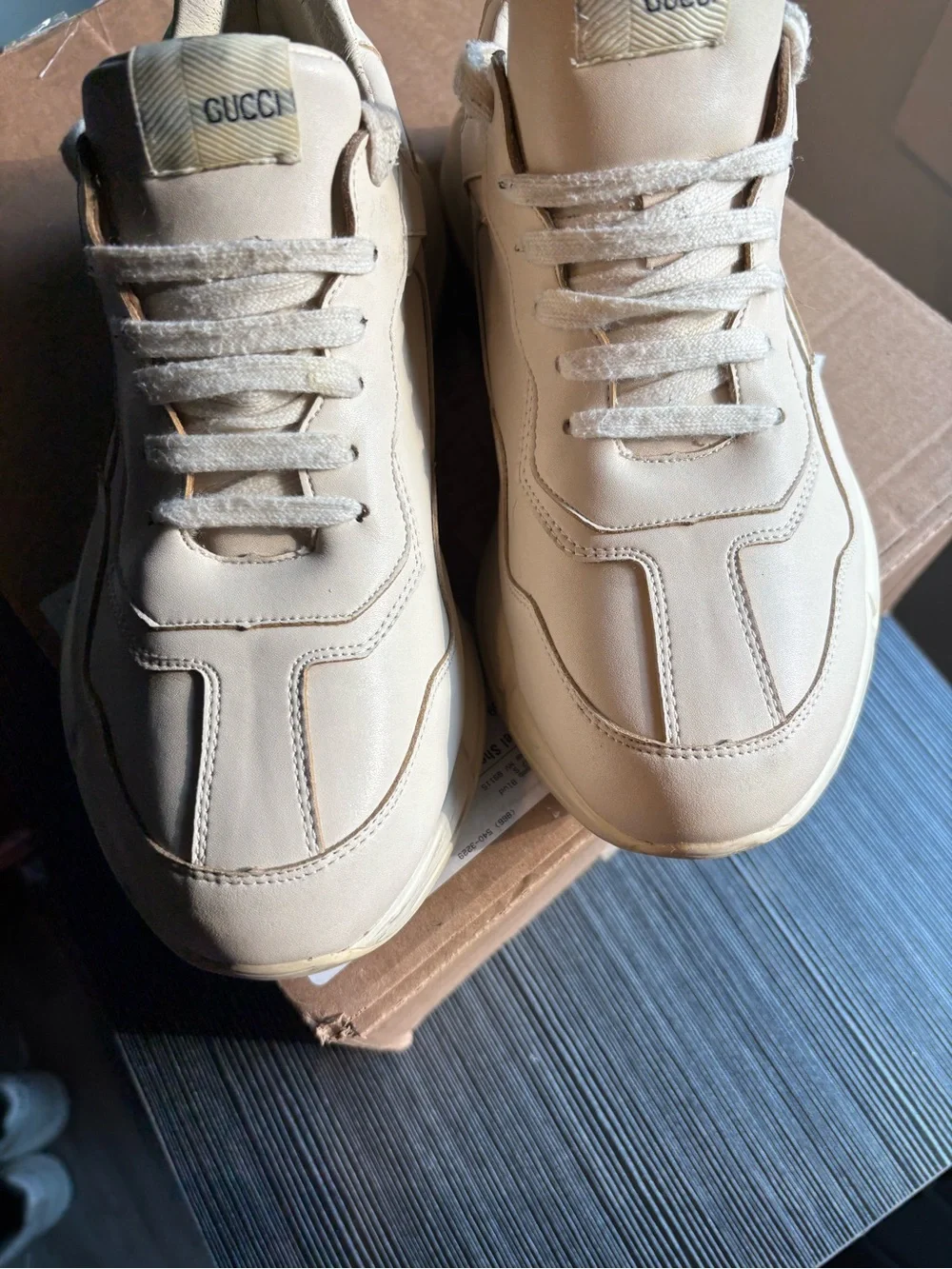 Gucci Men’s Cream Leather Chunky Sneakers